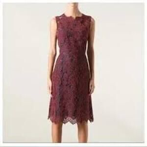 Carven Oxford Lace Sheath Dress Sleeveless Cocktail Party Navy Knee Length - 38